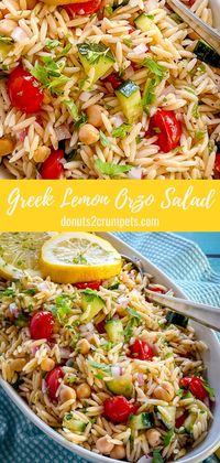 Greek Lemon Orzo Pasta Salad has a lemon vinaigrette that soaks in to the pasta, veggies and herbs to create a vibrant, bright summer salad for your table!