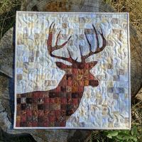 I made this deer mini quilt exactly a year ago! It's still one of my all-time favorite quilts! It is reverse applique and made with two quilt tops - a total of 800 1" squares! ---@sliceofpilife #52quilters #miniquilt #quiltsofinstagram #quilt #quilts #quilting #ihavethisthingwithquilts #igquiltcommunity #modernquilt #modernquilting #scrapquilt