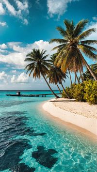 Maldives Dream Beach - Phone Wallpaper.  FreeWallpaper24.com - Your source for exclusive high quality real and ai generated wallpaper for desktop, mobile phone and tablet...