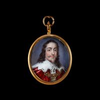 English School, (18th century) | King Charles I (1600-1649), wearing ermine-trimmed, crimson robes of state, garter chain and wide lace collar | Philip Mould & Company