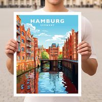 Hamburg Germany Speicherstadt Travel Wall Art Poster Print  DETAILS Printed on premium museum-grade paper using high-quality fade-resistant archival inks and shipped in a mailing tube. GREAT FOR Looks amazing on your travel wall, and makes a perfect gift for Christmas, birthdays, weddings, anniversaries & engagements for all of the travel lovers in your life. CROPPING Actual design cropping may vary based on the print size you select. 16x20" shows the full artwork, 24x36 has the most cropping on