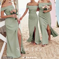 Trumpet/Mermaid Off-The-Shoulder Sleeveless Floor-Length Stretch Crepe Bridesmaid Dress With Split, Size 4, New With Tags, Never Worn, Dusty Sage Green