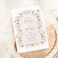 This exclusive wedding invitation is a gateway to enchantment, adorned with delicate pastel wildflowers that dance in shades of pink, blush, lavender, yellow, and blue. The design captures the essence of a whimsical fairy tale, inviting you to partake in a celebration that's as magical as the love story it honors. Let this be the prelude to a day of joy, romance, and the enchanting promise of forever.