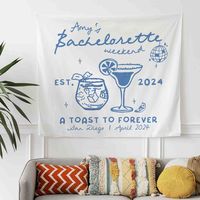 Bachelorette Party Decor, Customized Bachelorette Tapestry, Beach Bachelorette Backdrop, A Toast To Forever Bachelorette Beach Party Banner 🎀A custom wall tapestry is a surefire way to uplift any room's aesthetics with a personal touch. This 100% Polyester wall tapestry comes with hemmed edges for extra durability to ensure years' worth of decorating bliss. The advanced tapestry printing techniques guarantee crisp detail even for the craziest of designs, in any of our multiple size choices. ✴️ Size Options 36"x26" 60"x50" 80"x68" 104"x88" ✴️ Key features ✔100% Polyester This extremely strong and durable synthetic fabric retains its shape and dries quickly ✔Hemmed edges The product is sewn around the edges, making it durable and long-lasting ✴️ Care instructions Wash the item only cold mac