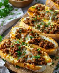 Cheesy Sloppy Joe Garlic Bread