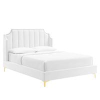 Inspire tasteful elegance and vintage modernity in a master bedroom or guest bedroom with the Daniella Performance Velvet Queen Platform Bed. This tufted bed brings a glam deco presence to your bedroom with its channel tufting, nailhead trim, and unique wingback design. The padded queen headboard and side rails come covered in soft, stain-resistant performance velvet upholstery that grants rich texture to the luxurious design and a supportive place to rest while sitting up and relaxing in bed. R