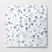 Flowers in knots pattern. floral, minimal, spring, white, blue, white-blue, blue-white Metal Print