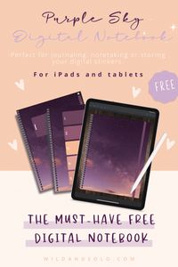 Download your free purple sky digital notebook. Perfect for journaling, notetaking or storing your digital stickers. Get yours now!