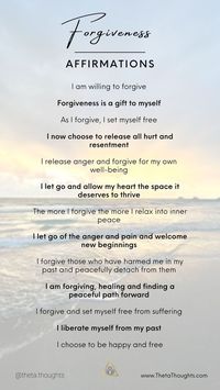 Powerful healing guided forgiveness affirmation meditation. Forgiveness has been linked to decreases in anger and anxiety and increases in hopefulness and enhances mental health. Use this guided forgiveness affirmation meditation for 21 consecutive days to help free yourself from you past, heal past wounds and open yourself to finding a peaceful path forward.