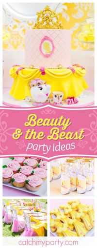 Don't miss this wonderful Beauty and the Beast birthday party! The birthday cake is stunning!! See more party ideas and share yours at CatchMyParty.com #princess #belle #beautyandthebeast