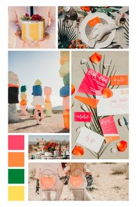 Bright and colorful wedding colors featuring pink, orange, green and yellow. Bright and Modern Acrylic wedding invitations and placecards!