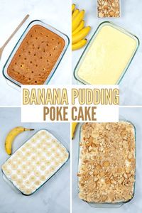 This banana pudding poke cake is a fun version of your favorite traditional banana pudding. All the flavors of banana pudding are here! #bananapudding #pokecake #bananacake #cake #dessert