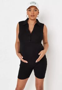 Black Rib Maternity Unitard | Missguided