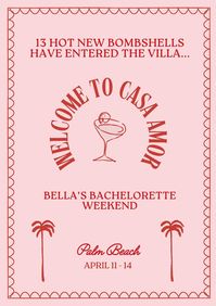 Customizable Bachelorette Itinerary Pink and Red Girls Weekend, Beach weekend, Love Island