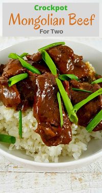 Crockpot Mongolian Beef for Two - This is a quick and easy to prepare slow cooker recipe of Mongolian Beef dinner for two. The beef is incredibly tender and the sauce has an amazing savory and sweet flavor. You can adjust the heat by adding more or less red pepper flakes. Serve it over a bed of fluffy rice. #MongolianBeef #crockpot #DinnerForTwo #RecipesForTwo #AsianFood