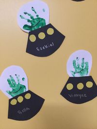 Outer space alien handprint art project. Great craft for kids at home, preschool, or daycare.