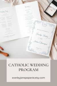 This Catholic Wedding Program Template features vintage botanical artwork, and a script font, perfect for your classically elegant wedding.