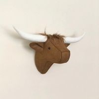 "Felt Longhorn cow head measures 18\" wide 12\" tall. Sturdy and quality made. Message me if you have any questions. Message me if you don't want the hair on the top of the head. Follow me on Instagram hearfeltcreations_"