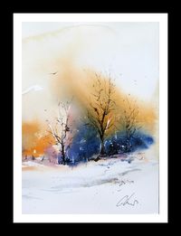 Treeline, A4 watercolour (297mm x 210mm).  My paintings are inspired by places, memories and nature. This particular painting is from my imagination, my love of wintry scenes.  I only use artist quality paints and paper for all my paintings. This painting is offered without a mount or frame. It is a one-only original. A signature will be required on delivery.