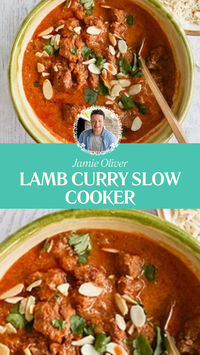 This Jamie Oliver Lamb Curry Slow Cooker is the Best and Easiest UK Slow-Cooked Lamb Curry Recipe Ever. This traditional slow-cooked lamb curry is made with lamb shoulder, rapeseed oil, onions, garlic, ginger, cumin, garam masala, cinnamon, and chili powder.