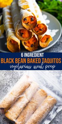 These simple black bean baked taquitos have a creamy sweet potato and black bean filling and are baked to crispy perfection. Vegetarian, and works great for meal prep!rn#mealprep #freezer #vegetarian #taquito #sweetpeasandsaffron 