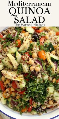 This crowd-pleasing Mediterranean Quinoa Salad (also called quinoa chickpea salad) is my favorite cold quinoa salad recipe to make! It’s loaded with healthy ingredients and classic mediterranean flavors.