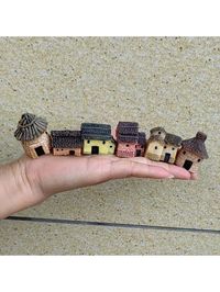 6pcs Mini House Resin Statues - Perfect For DIY Fairy Garden, Bonsai Succulent Planting, And Terrarium Flower Pot Decor! Apricot    ABS     Outdoor & Garden, size features are:Bust: ,Length: ,Sleeve Length: