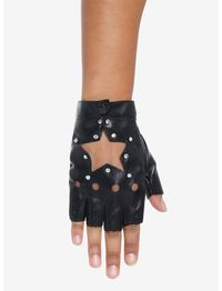 Rhinestone Star Cutout Moto Fingerless Gloves | Hot Topic