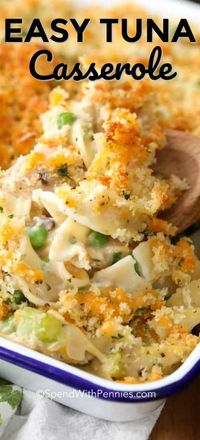 Tuna casserole is a family staple that couldn't be easier for a weeknight dinner! #spendwithpennies #tuna #casserole #tunacasserole #tunanoodlecasserole #cheese #noodles