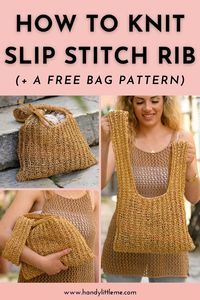 How to knit slip stitch rib and a free bag pattern. The slip stitch rib is an easy knit stitch pattern that creates a beautiful ribbed texture. This guide for beginners includes a step-by-step video tutorial to help you master this stitch.