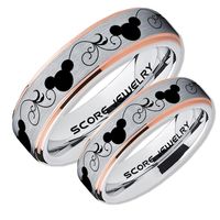 Mickey Mouse Rings, 2 Piece Couple Set Tungsten Bands Mickey Mouse Rings, Silver Tungsten Wedding Rings, Silver Wedding Bands, Mickey Mouse Rings