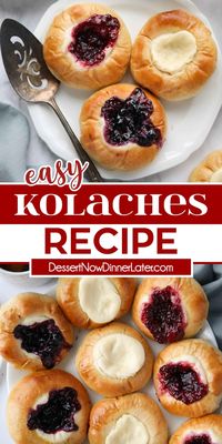 This Easy Kolaches Recipe is made with Rhodes rolls for the dough and is topped with sweet cream cheese and fruit fillings. You'll love this Czech pastry for breakfast or dessert.