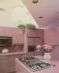 1980s baby pink kitchen, 80s interior design