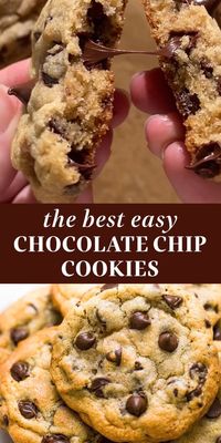 The BEST easy chocolate chip cookies you'll ever make. This homemade cookie recipe yields cookies that are perfectly thick, chewy, soft, gooey, and full of chocolate chips. You're going to love these from scratch Bakery Style Chocolate Chip Cookies. Better than Toll House!