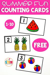 I know my students are just as excited for summer as I am, so these summer counting cards are perfect for our math centers. It's a great way to practice counting and number recognition for numbers 1-10 in preschool or kindergarten. This works great for end of the year review or can be used as a perfect activity to keep practicing those counting skills over summer! #countingcards #summercounting #numberactivities