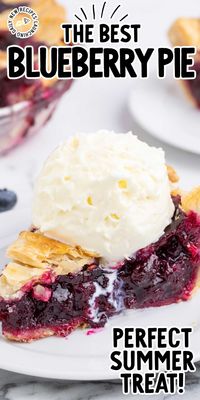 Get ready to enjoy a warm slice of blueberry pie packed with juicy blueberries and surrounded by a buttery, flaky crust.