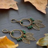 Tibetan style leaf and turquoise beads hoop earrings.Craft ideas from LC.Pandahall.com