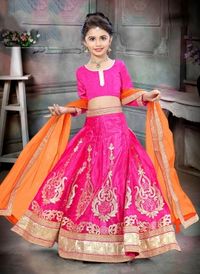 Zari embroidered pink net lehenga choli for kids wear