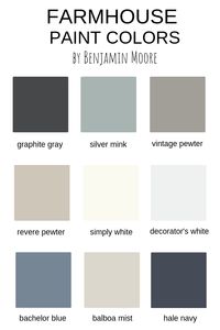 Farmhouse Paint Colors by Benjamin Moore #benjaminmoore #farmhousepaintcolors #modernfarmhousepaintcolors #fixerupperpaintcolors #magnolia #fixerupper #farmhousestyle