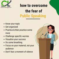 📢Hello #connections! Fear of public speaking is a common form of #anxiety. It can range from slight nervousness to paralyzing fear and panic. Many people with this fear avoid #publicspeaking situations altogether, or they suffer through them with shaking hands and a quavering voice. But with preparation and #persistence, you can overcome your fear. ✅Check out some steps below to overcome your #fear of public speaking!⬇️ #culturelligence #commitment #practice #fearless #inspiration #hr