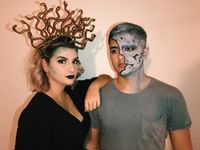 Stone cold lover 🐍🗻 #couplegoals #halloween #facepaint #makeup #halloweenfacepaint #coupleshalloweencostumes #couplescostumes #medusa #medusacouplecostume #snake #greekmythology #stone #rock #halloween #halloweencostumes #halloweencostumeideas #halloweencostumeswomen #halloweenmakeup #couplephotography