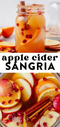 This apple cider sangria is everyone’s favorite fall cocktail! It’s full of apple slices, cinnamon stick, ginger, and white wine. Serve it with a cinnamon sugar rim for the most delicious drink for a fall party. This is the perfect Thanksgiving cocktail and is easily made into a mocktail.