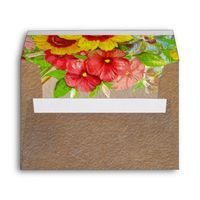 Yellow and Red Floral on Brown Wedding Envelope