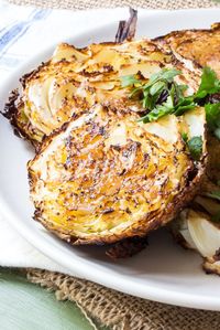 Garlicky roasted cabbage steaks with a hint of fennel.