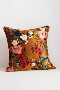 Alva Floral Cotton Velvet Pillow | Anthropologie