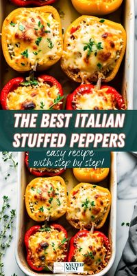 Whip up a delicious meal with these Italian-inspired stuffed peppers, featuring a savory mix of rice, your choice of beef or Italian sausage, and gooey mozzarella cheese. Perfect for a simple yet satisfying family dinner, these sweet bell peppers are sure to become a household favorite.