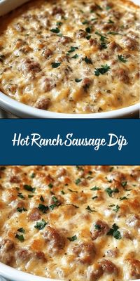 This Hot Ranch Sausage Dip is a creamy, cheesy, and savory appetizer loaded with crumbled sausage, ranch seasoning, and melty cheese. Perfect for parties, game days, or any gathering, this warm dip is a crowd-pleaser served with chips, crackers, or veggies.