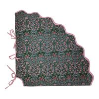 Handmade Scalloped Dark Green Christmas Floral Tree Skirt with Pink Piping on Chairish