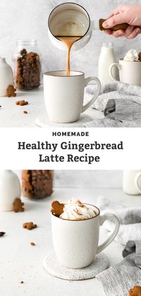 Homemade Gingerbread Latte recipe way better than Starbucks! And a healthy homemade option too. Sweetened with maple syrup, packed with gingerbread spices, and creamy. You can make this without espresso by using extra strong coffee. Tips in the post for what to do if you don't have a milk frother.