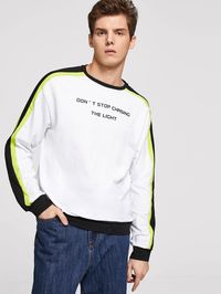 Men Letter Print Striped Pullover